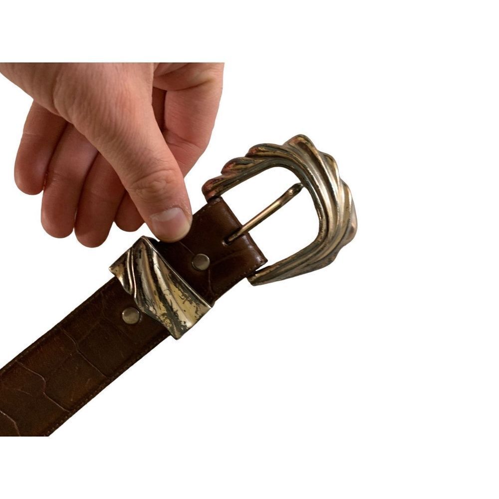 Brighton Onyx brown leather belt western silver buckle women's
